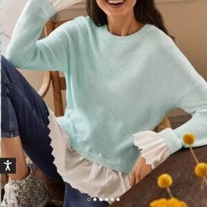 BODEN Catherine Woven Fluffy Sweater Soft Knit Fresh Water Faux Layered US 12